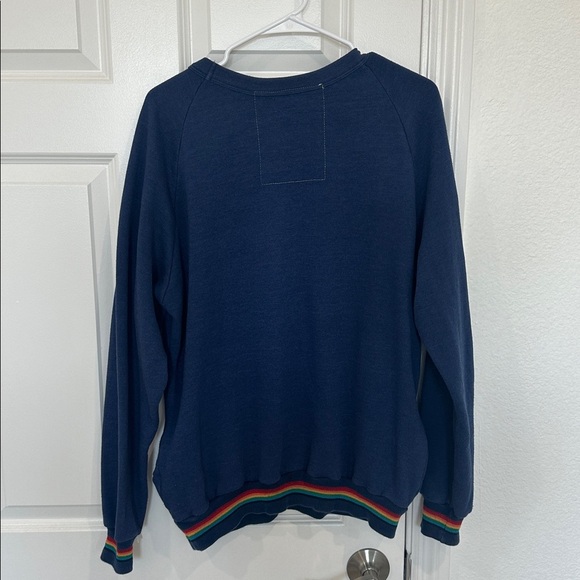 Aviator Nation Dark Blue Sweater with Colorful Rainbow Trim Size Large Cotton - Picture 5 of 5
